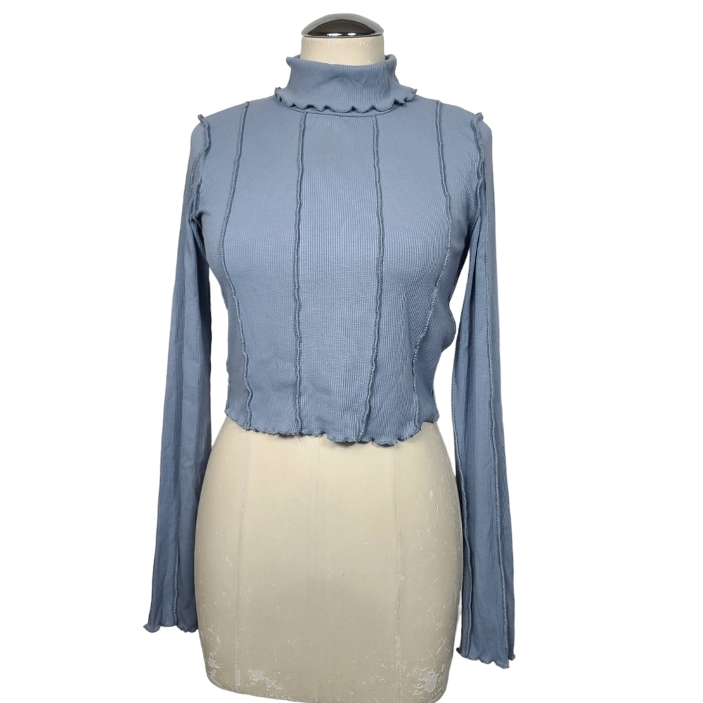 Mixed Threads Blue Turtleneck Long Sleeves Crop Top M